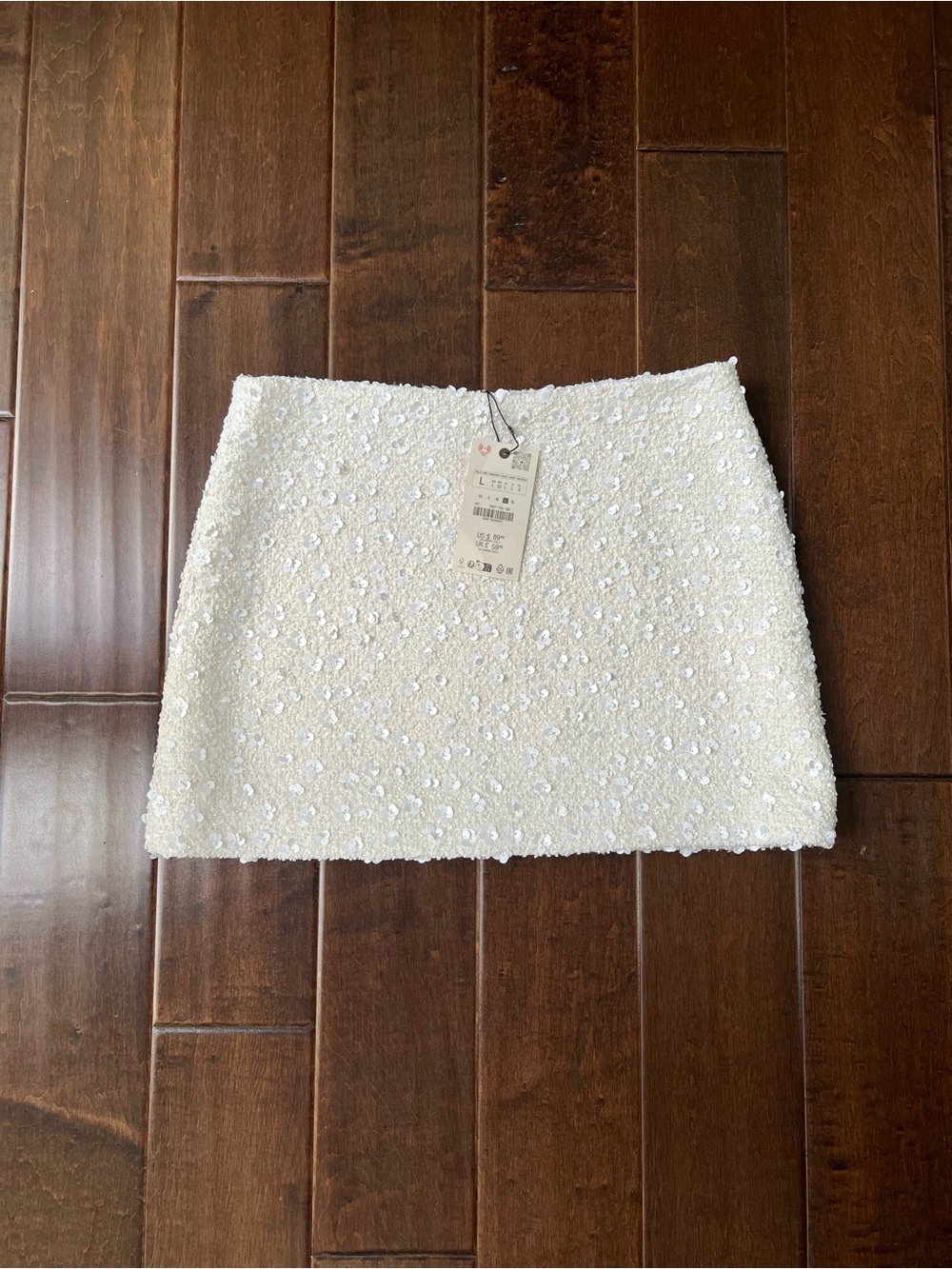 Zara White Sequin-Embellished Mini Skirt